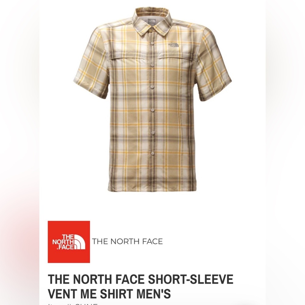 Men’s The North Face Short-Sleeve Vent Me Outdoors Shirt M Tan Plaid